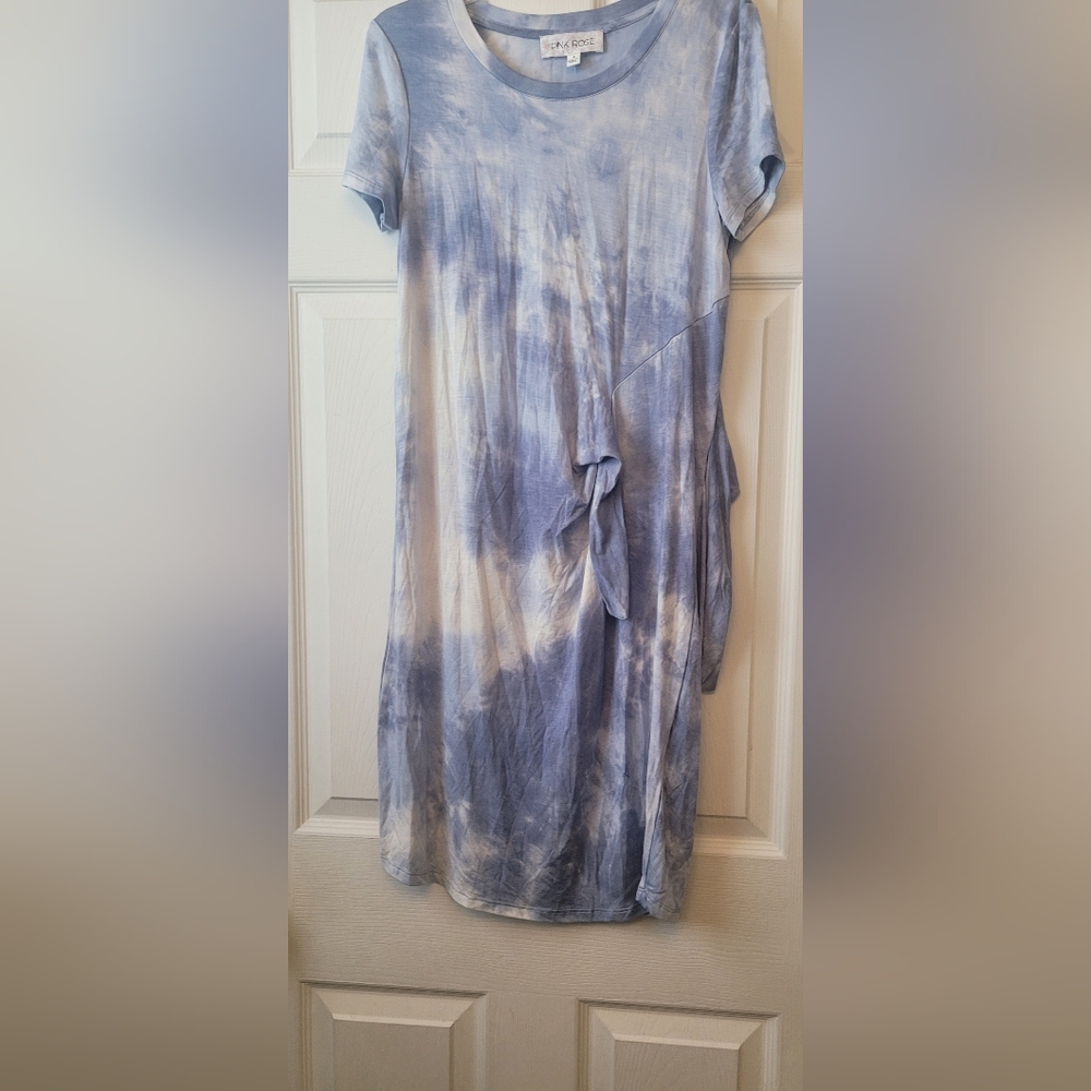 Blue Tie-Dye Short Sleeve Dress